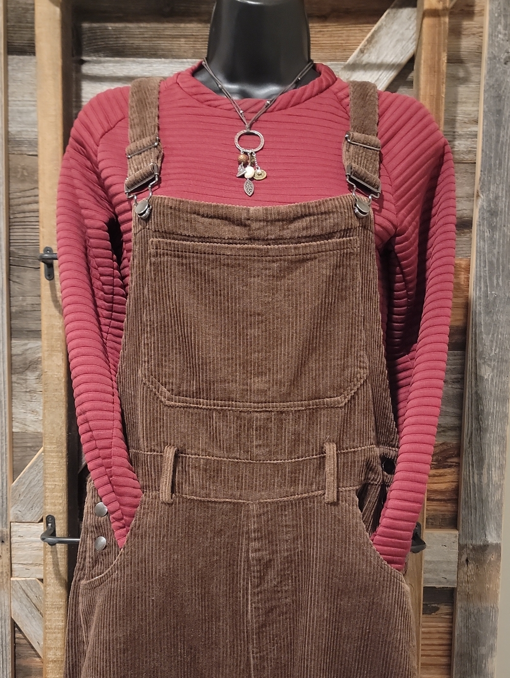 Brown Corduroy Wide Leg Overalls